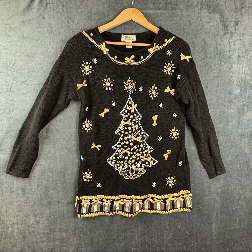 Vintage All Points by Reference Point Holiday Black and Gold Women's Sweater S